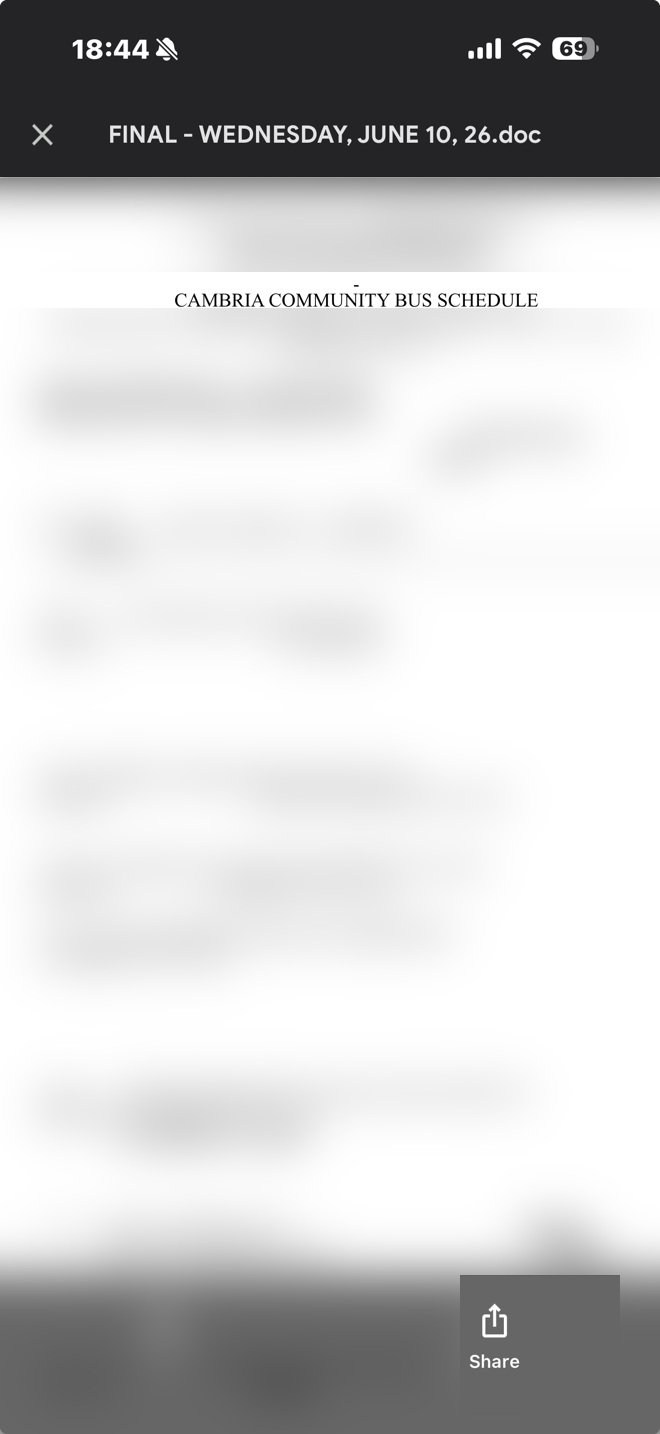 A schedule .doc attachment open in the Mail app