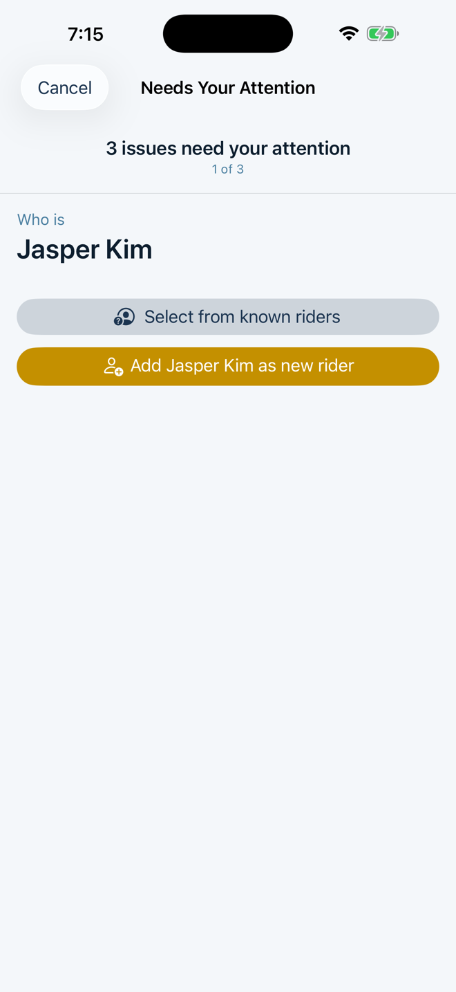 Cambria Bus asking the driver to confirm an unrecognized rider