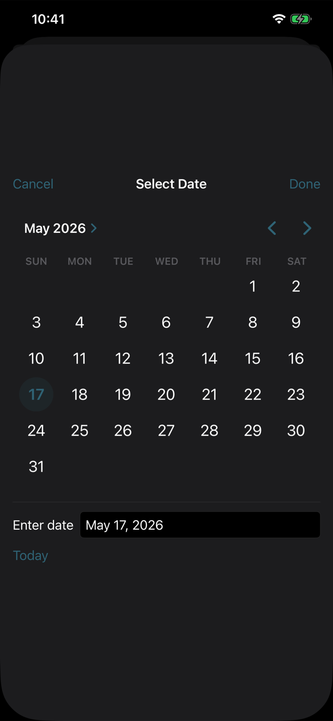 Volunteer Buddy Log Activity date popover open, showing the graphical calendar, the Enter date text field, and the Today button